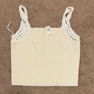 aerie Crochet-Trim Ribbed Tank Top - Cream